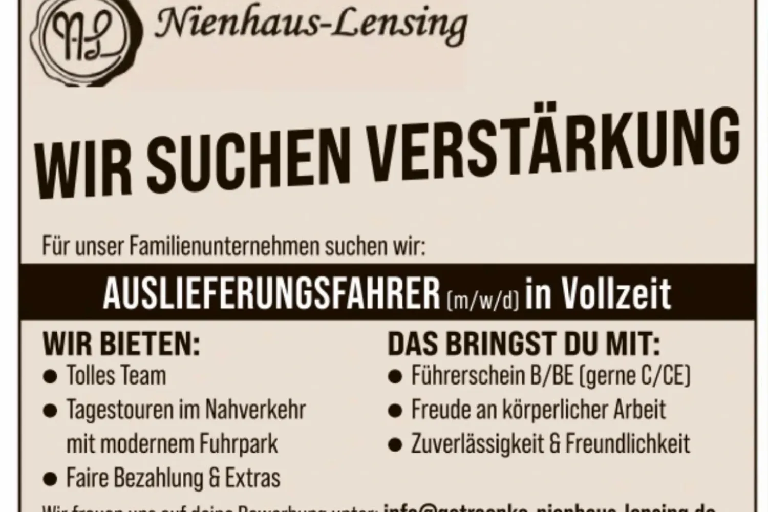 Unser Getränkepartner sucht Verstärkung